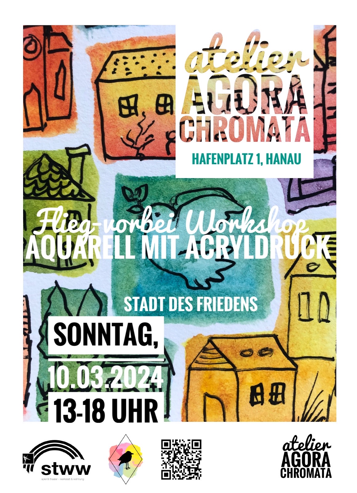 Aquarell mit Acryldruck- Stadt des Friedens